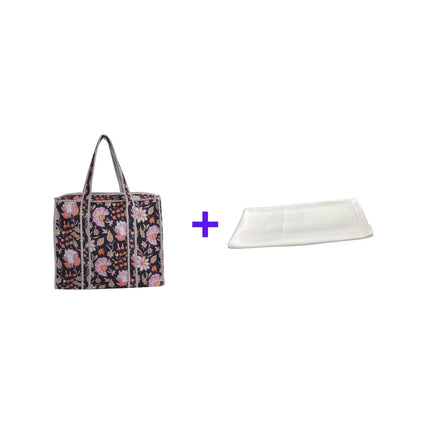 Beach bag, pool bag, padded bag with Indian floral print. Block print.