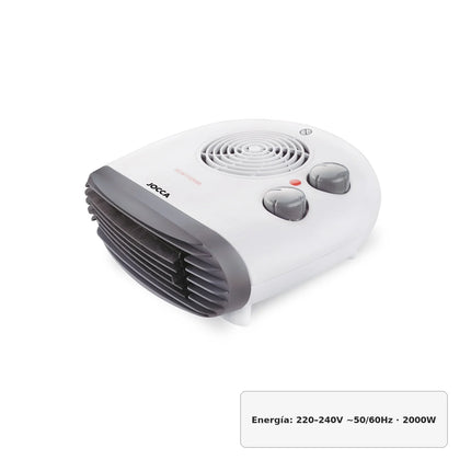 Jocca 2000w portable electric heater with thermostat, heat and fan function, fast and uniform heat, low consumption, non-slip feet, automatic shutdown, indicator light, ideal for maintaining a stable temperature in any room.
