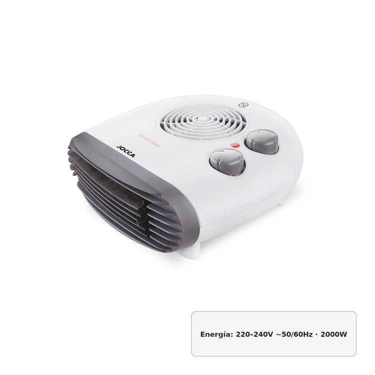 Jocca 2000w portable electric heater with thermostat, heat and fan function, fast and uniform heat, low consumption, non-slip feet, automatic shutdown, indicator light, ideal for maintaining a stable temperature in any room.
