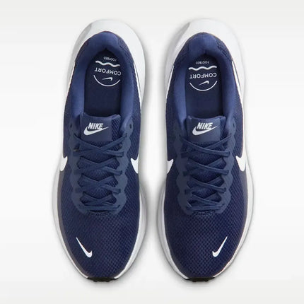 Nike Revolution 8 Midnight Navy Running Shoes for Men, featuring breathable mesh upper, foam midsole for cushioning, and a 10mm drop, ideal for comfortable asphalt running.
