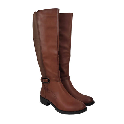 Pasarela concept women's high heel boots camel color casual boot elastic ruched side buckle