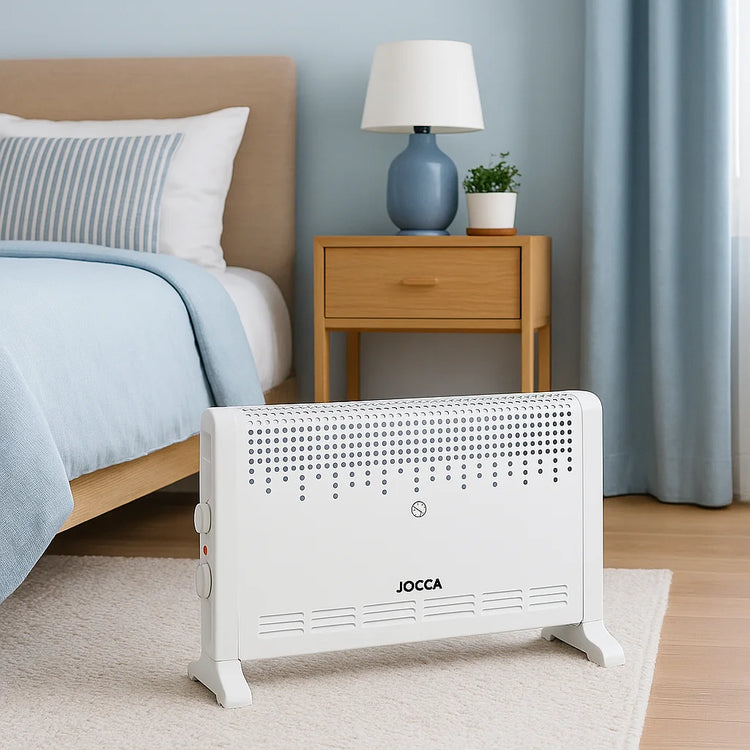 Electric Convector Heater JOCCA 2000W with Adjustable Thermostat, 3 Heat Levels, Turbo Function, Compact and Silent Design, Available in White or Black, Perfect for Low Consumption Heating.