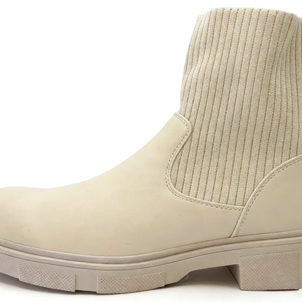 Beige ankle boot with elastic shaft and thick sole for women - lantian