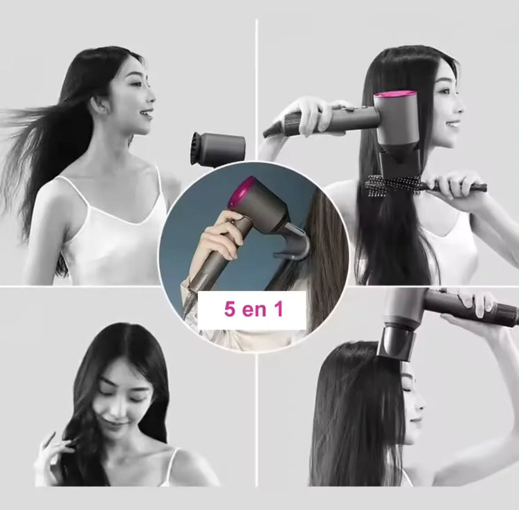 Easyspeed bladeless ionic hair dryer 5 in 1 professional hairdressing 1600w with 6 accessories quick and constant cold/heat drying 3 speeds high power for home and travel use, silent and powerful