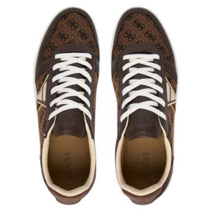 Guess Men's Sneakers Vincent 4G Triangle Logo Brown, made of leather and cotton with a round toe, 3.2 cm sole height, perfect for casual and athletic wear, ideal for autumn and spring seasons.