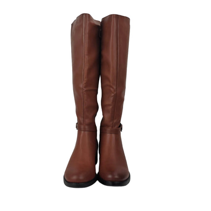 Pasarela concept women's high heel boots camel color casual boot elastic ruched side buckle