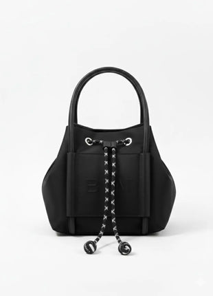 Borsa in Nylon BIM - Borsa a Secchiello da Donna con Chiusura a Coulisse - Elegante Borsa a Spalla con Tracolla Sportiva Rimovibile - Design Trendy Senza Marchio con Logo in Rilievo