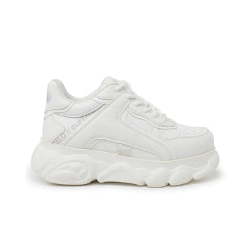 Buffalo CLD ECHO VEGAN Sneakers White for Women, featuring a comfortable flat platform sole, perfect for casual and outdoor wear, ideal as versatile footwear for spring and autumn. PlatiNum