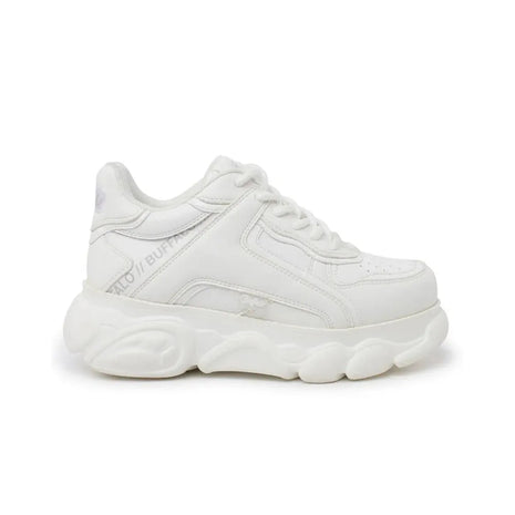 Buffalo CLD ECHO VEGAN Sneakers White for Women, featuring a comfortable flat platform sole, perfect for casual and outdoor wear, ideal as versatile footwear for spring and autumn. PlatiNum