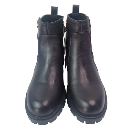 Xti women's track ankle boots color black military casual boot toothed sole snake engraving leather insole fur lining zipper comfort catwalk concept