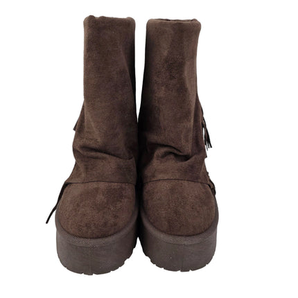 Pasarela concept women's australian boots brown color casual boot suede fringe boho chunky track platform 5 cm fur lined winter