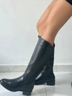 Women's knee-high riding boots with 3.5 cm low heel - evazorteon