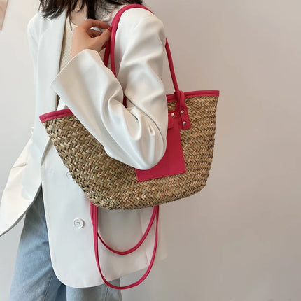 Borse estive in paglia da donna di alta qualità Borse a tracolla da donna alla moda Borsa da spiaggia tote femminile di grande capacità di design