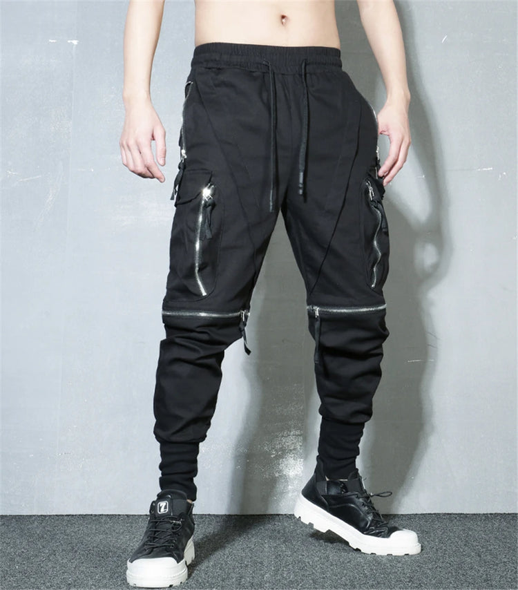 Detachable Black Cargo Pants Men Harajuku Hip Hop Streetwear Multi-Pocket Joggers Trousers Man Elastic Waist Techwear