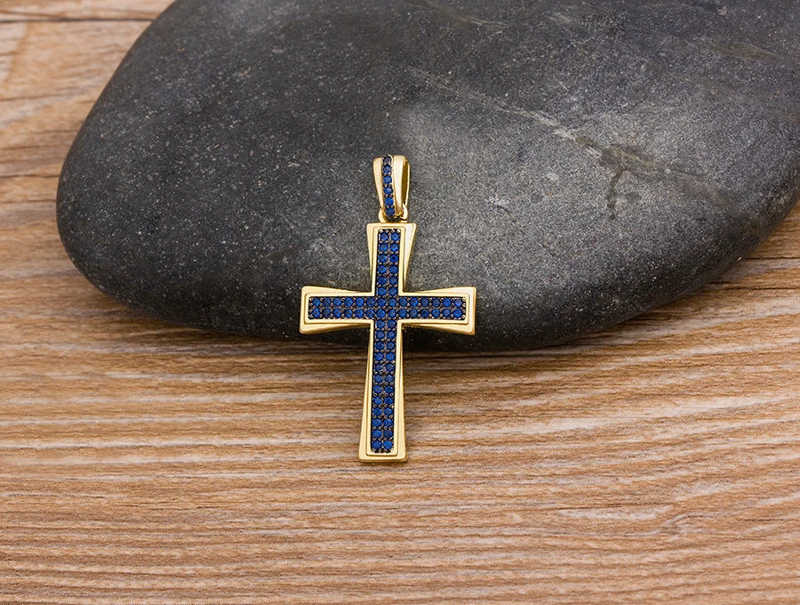 AIBEF Nuova Croce Blu/Viola/Verde Collana di Cristallo Rame Zircone Cubico Collana Girocollo 4 Colori Religione Gioielli Regalo Per La Festa