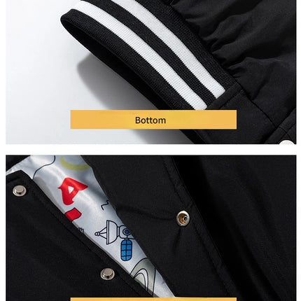 Winter Varsity Jacket Men Women Streetwear Basketball Jacket Fashion Casual Thick Parkas Men Korean Patchwork Couple Coat Button