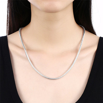 DOTEFFIL 925 Sterling Silver 16/18/20/24/22/24/26/30 Inch 3mm Snake Chain Necklace For Woman Man Wedding Engagement Jewelry PlatiNum