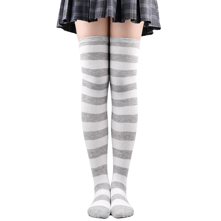 Calze alte alla coscia da donna a righe da donna nere bianche rosa lunghe sopra sopra calzini al ginocchio femboy Cosplay Lolita Harajuku Y2k