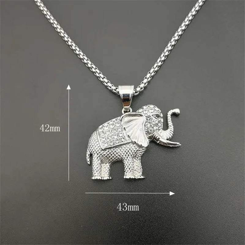 Collana con ciondolo elefante animale in acciaio inossidabile CZ e catena Hip Hop color oro ghiacciato bling moda donna regalo gioielli fortunati