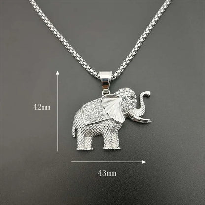 Collana con ciondolo elefante animale in acciaio inossidabile CZ e catena Hip Hop color oro ghiacciato bling moda donna regalo gioielli fortunati