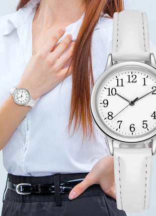 Orologio al quarzo da donna alla moda per il tempo libero, numeri arabi facili da leggere, quadrante semplice, cinturino in pelle PU, colore caramella platinumshop