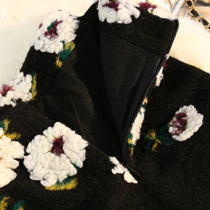 Three Dimensional Flower Skirts Women Winter High Waist Woolen Thickened Long Skirt Female Autumn New PlatiNum
