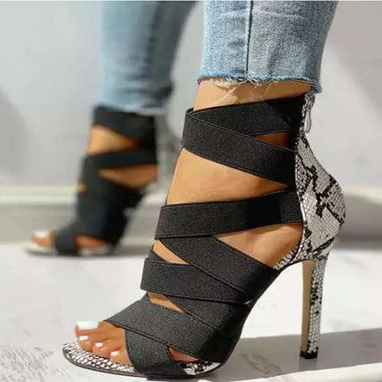 Décolleté Scarpe sexy da festa Scarpe da ballo Scarpe estive con serpente Décolleté da donna Tacchi alti e sottili Gladiatore con strass a punta