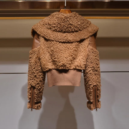 Lautaro Winter Warm Thick Patchwork Faux Fur Coat Women Long Sleeve Zipper Turndown Collar Stylish Fluffy Jacket Fashion 2021