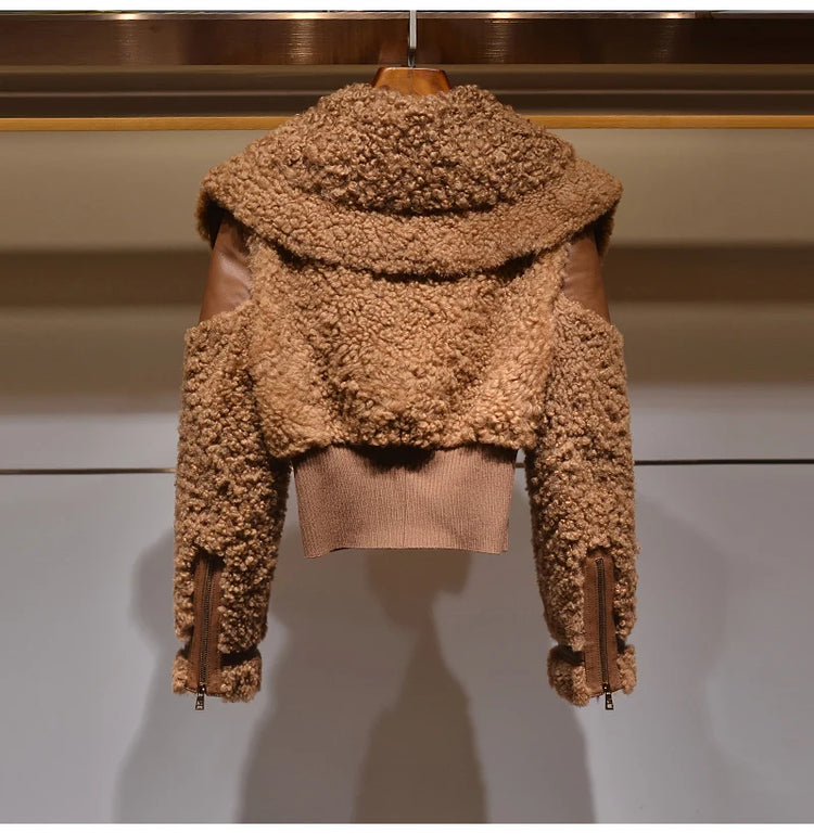 Lautaro Winter Warm Thick Patchwork Faux Fur Coat Women Long Sleeve Zipper Turndown Collar Stylish Fluffy Jacket Fashion 2021