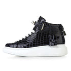 2026 Mid-Top Sneakers Men Alligator Pattern Round Toe Lock Decoration Lace Flats Glossy Cow Leather Casual Shoes