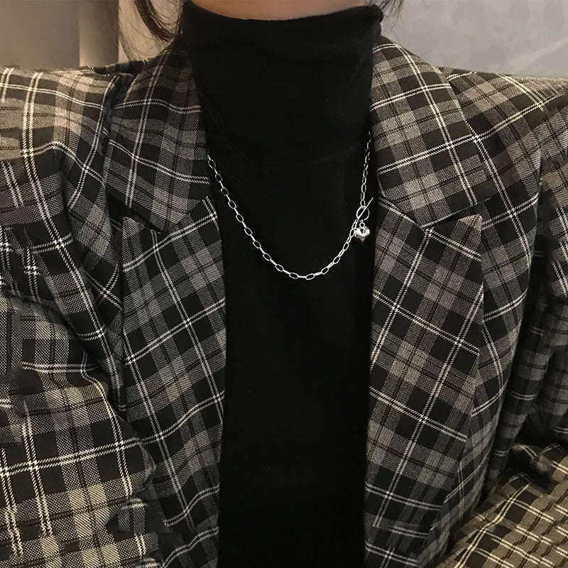 ANENJERY Collana con ciondolo con ciondolo a forma di cuore color argento con catena con chiusura OT Collana in argento tailandese per regali di gioielli da donna S-N612