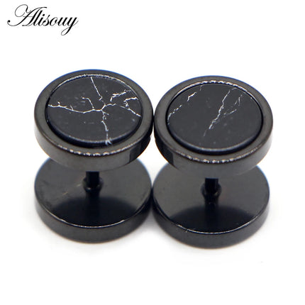 Alisouy 2 pz Acciaio Inossidabile Double Sided Rotondo Pietra Manubri Uomo Donna Vite Stud Bilanciere Orecchini Penetranti Spina per L'orecchio Finto platinumshop