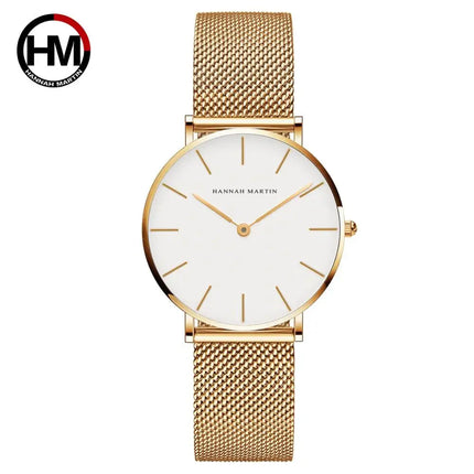 HANNAH MARTIN Movimento al quarzo giapponese in acciaio inossidabile di qualità del marchio Orologio Dropshipping da donna impermeabile da 36 mm in oro rosa completo platinumshop