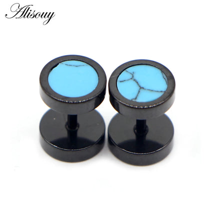 Alisouy 2 pz Acciaio Inossidabile Double Sided Rotondo Pietra Manubri Uomo Donna Vite Stud Bilanciere Orecchini Penetranti Spina per L'orecchio Finto platinumshop
