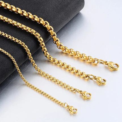 2mm/3mm/4mm/5mm Collana in acciaio inossidabile color oro Scatola rotonda impermeabile Catena a maglie da uomo Lunghezza regalo personalizzato PlatiNum