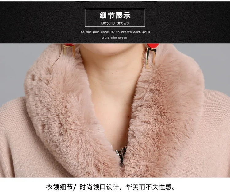 7 Colors Winter Shawl Warm Thick Cappa Coat Two Circle Faux Fox Fur Loose Poncho Cloak With Hat Women Big Pendulum Cardigan Cape