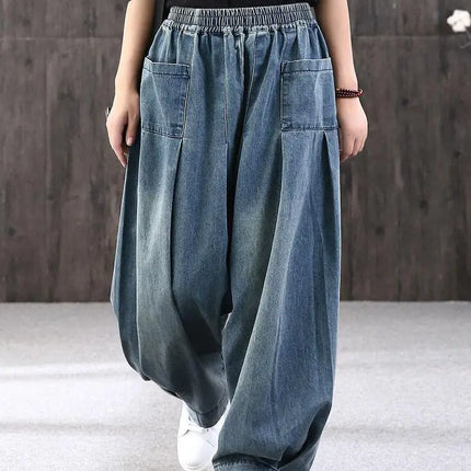 Nuovi Jeans larghi Oversize donna Denim pantaloni Casual incrociati pantaloni Harem Vintage femminili pantaloni Bloomers 2022 Jeans a gamba larga mamma