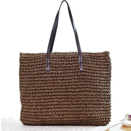Women's Bag Summer Beach Bag Large Capacity Knitted Straw Hand-woven Rattan Beach Bag Bohemia Leather Women's Shoulder Bag New