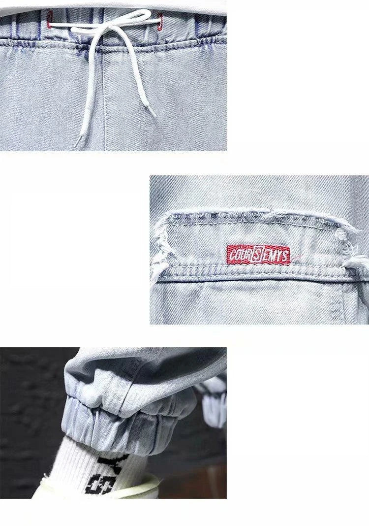 2025 New Streetwear Hip Hop Cargo Pants Men's Jeans Elastic Harun Joggers In Autumn and Spring Men ClothIng PlatiNum