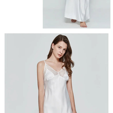Camicia da Notte Sexy per Donne, Vestito Lungo in Seta Artificiale, Pigiama con Scollo a V Profondo, Vestaglia Femminile, Abbigliamento da Notte