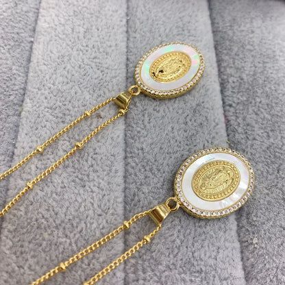 Ovale in metallo conchiglia di mare zircone vergine maria Guadalupe collana con ciondolo benedizione gioielli per le donne