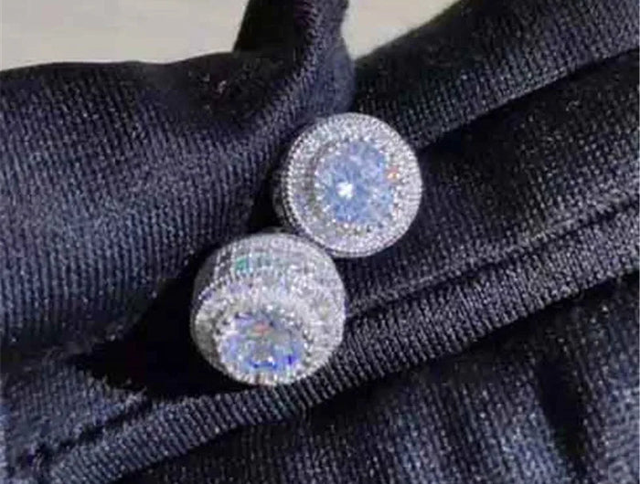 Female Austrian Crystal Round Earring White Gold Yellow Gold Color White Zircon Hip Hop Wedding Stud Earrings For Women Jewelry PlatiNum