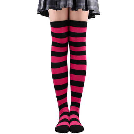 Calze alte alla coscia da donna a righe da donna nere bianche rosa lunghe sopra sopra calzini al ginocchio femboy Cosplay Lolita Harajuku Y2k