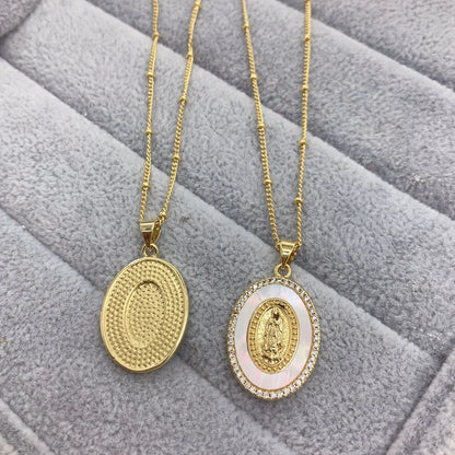 Ovale in metallo conchiglia di mare zircone vergine maria Guadalupe collana con ciondolo benedizione gioielli per le donne