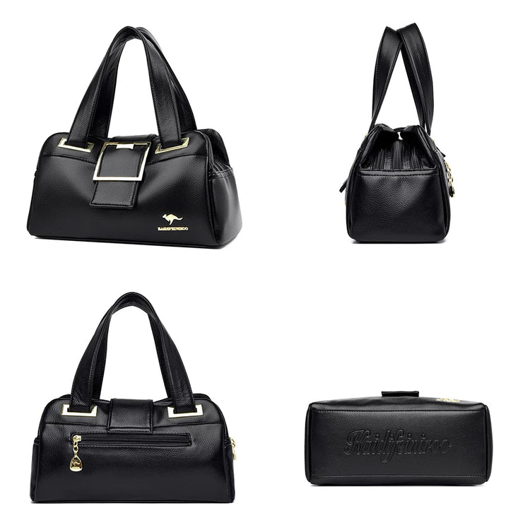 Women Multi-layers Top-handle Bag Quality Leather Handbags Purses Female Luxury Designer Large Capacity Boston Ladies Sac A Main PlatiNum