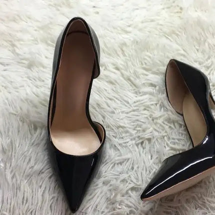 Scarpe con tacco alto a spillo da donna in pelle verniciata nuda 12CM 10CM 8CM Ritagli Punta a punta che celebra scarpe da sera per feste Taglia46 platinumshop