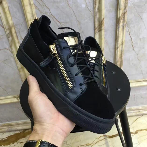 Brand Chentel Flock Leather Spring Men Casual Shoes Party Shoes Men Flats Sneakers Zipper Lace-Up Unisex High Quality Male Black