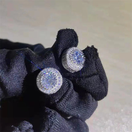 Female Austrian Crystal Round Earring White Gold Yellow Gold Color White Zircon Hip Hop Wedding Stud Earrings For Women Jewelry PlatiNum