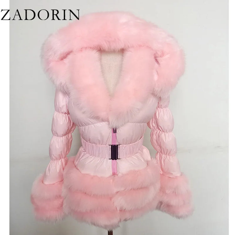 ZADORIN Winter Coat Women New Fashion Faux Fur Coat Detachable Sleeves Hood Duck Down Coats Hooded Black Puffer Jacket Outwear
