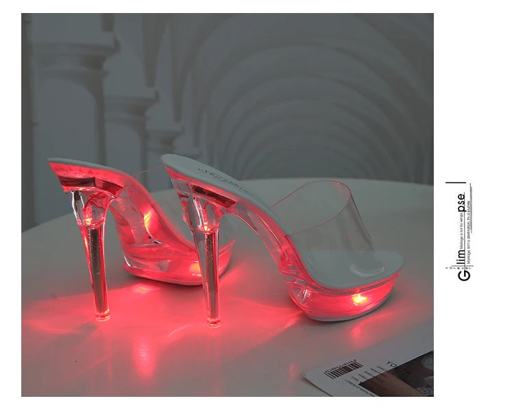 Light Up Glowing Shoes Woman Luminous Clear Sandals Women Platform Shoes LED 13cm High Heel Transparent Stripper Heels Shoes